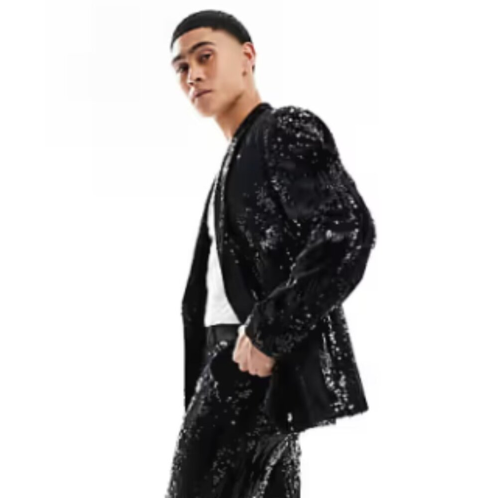 NWT ASOS DESIGN slim scattered sequin suit jacket in black